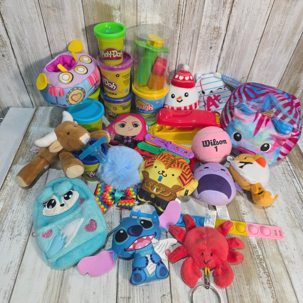 Mixed Toy Lot 25 Pieces Plush Animals Snowman Building Blocks Play Dough Set